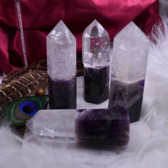 Clear & Amethyst Quartz Tower - Picture 2 of 3